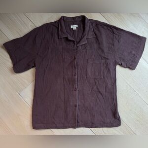 Sister Katie Elio Cotton Gauze Short Sleeve Button Down Shirt